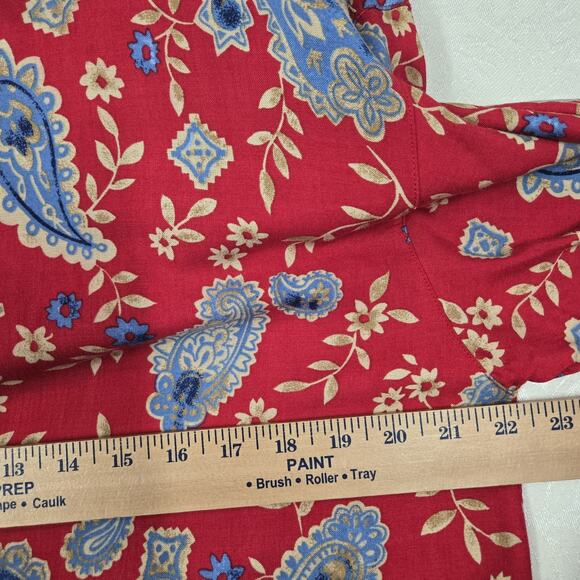 VTG Capacity Top Shirt Shacket M Red Blue Paisley Floral Mixed Denim Collar - Picture 14 of 16